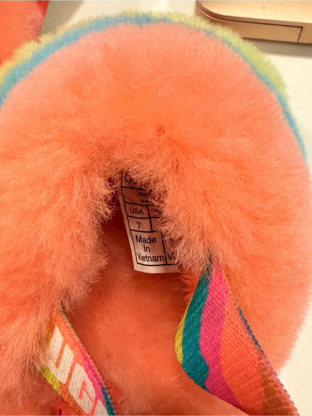 UGG Kids Rainbow Fuzzy Slide Slippers - Coral, Blue, Lime